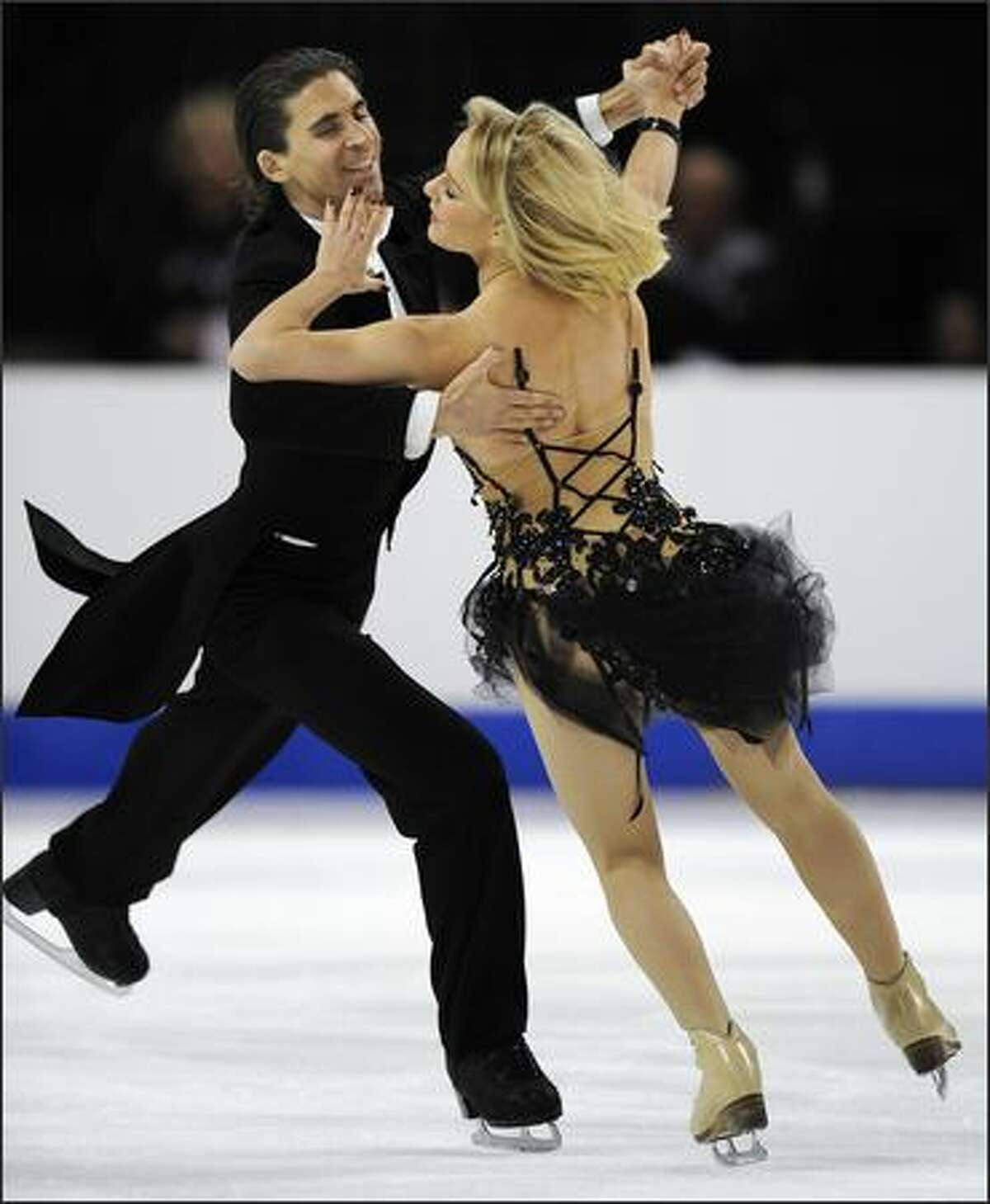 Pernelle Carron and Mathieu Jost of France compete in the Ice Dance Compulsory Competition.