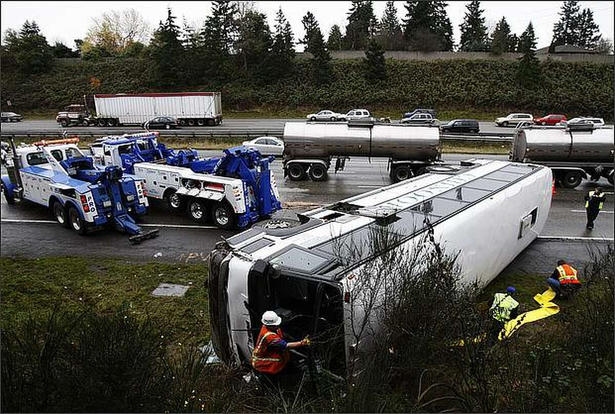 Bellevue football team's bus overturns