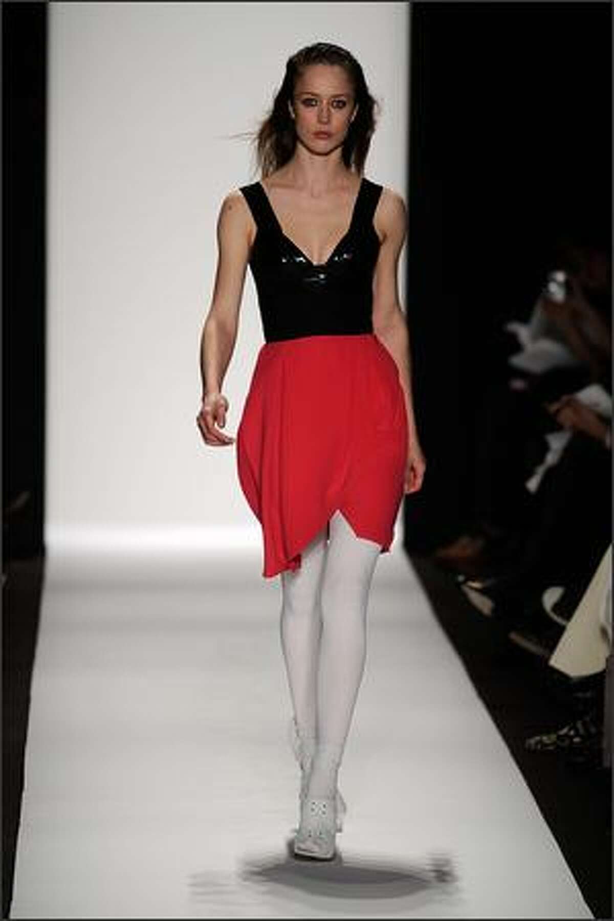 A model displays a creation by Narciso Rodriguez.