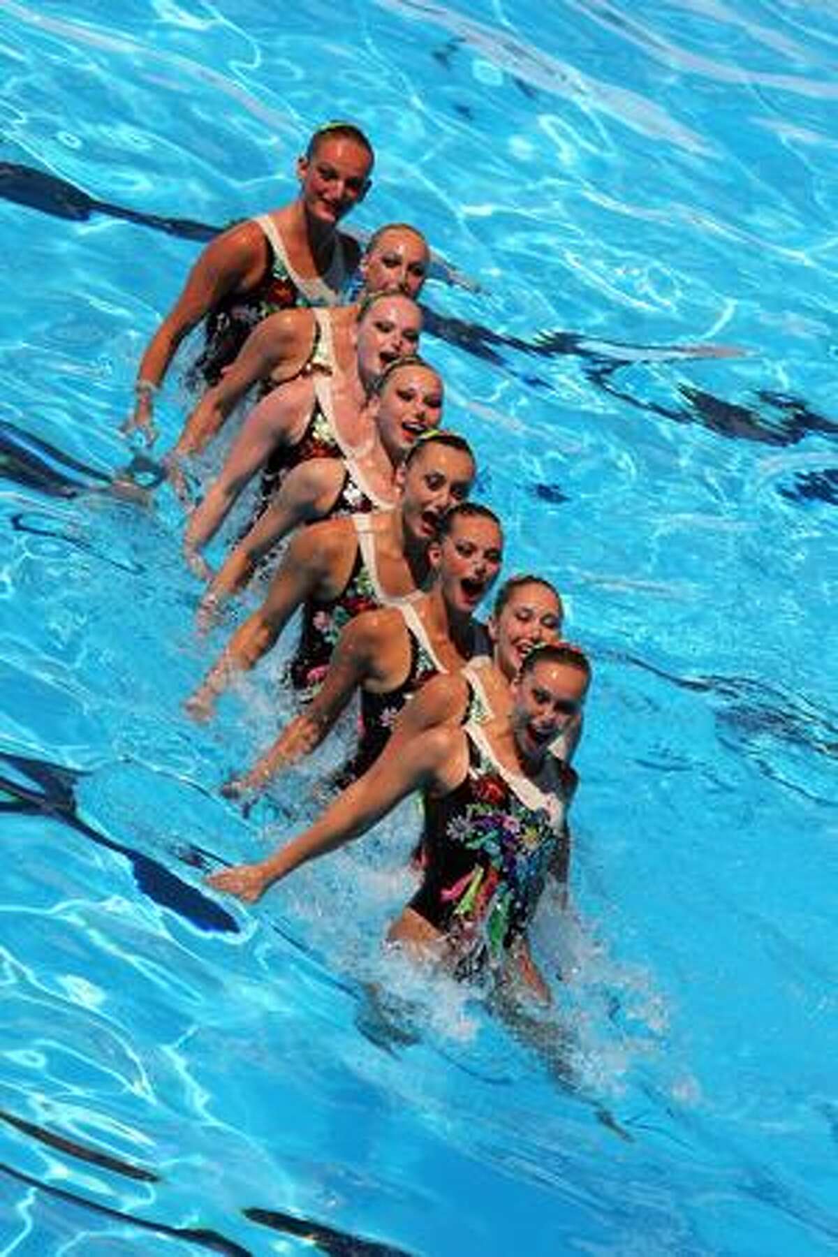 Team Ukraine compete in the Womens Synchronised Swimming Team Technical Final at the Stadio del Nuoto Sincronizzato on Sunday in Rome, Italy.