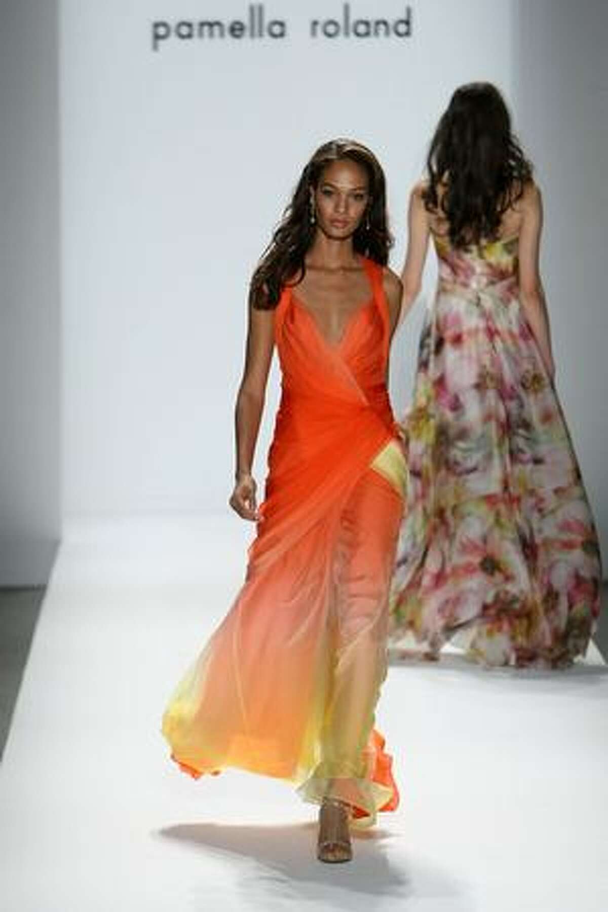 A model wears fashions by designer Pamella Roland during the Spring/Summer 2010 collections Mercedes-Benz Fashion Week in New York.