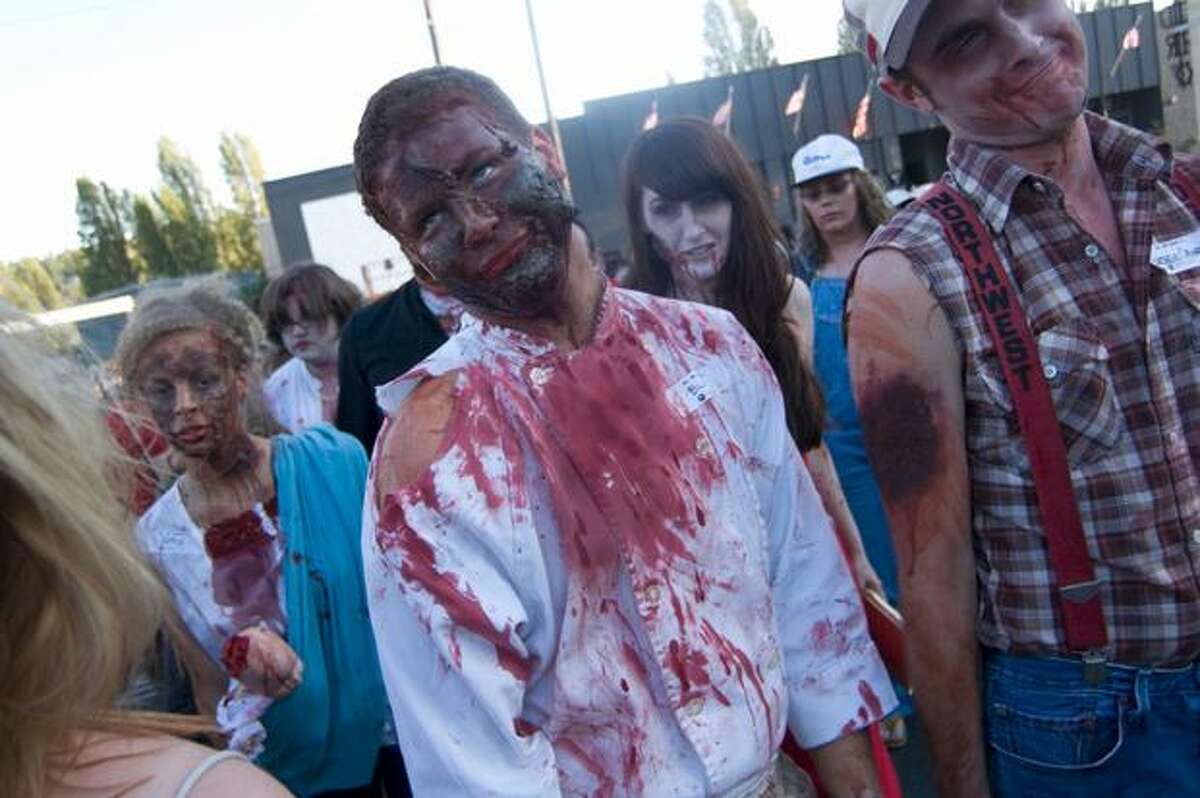 Zombies begin their walk around Fremont. Photo by Daniel Berman/SeattlePI.com