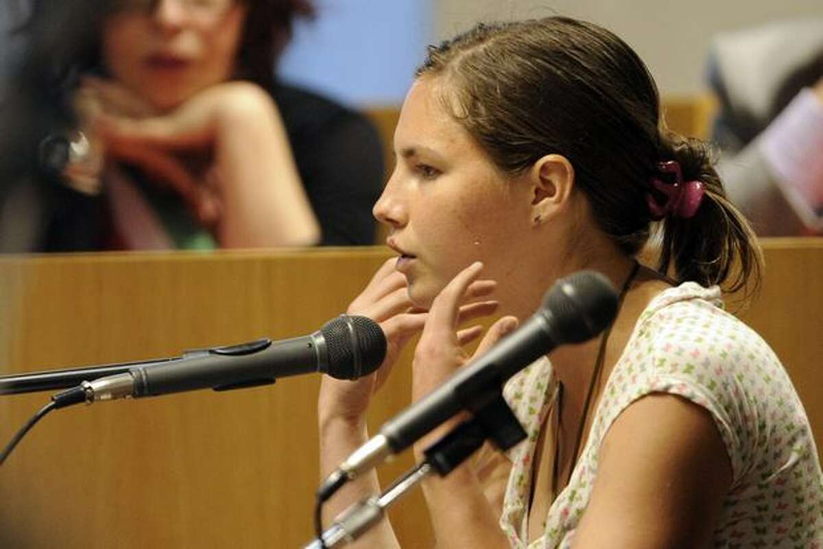 Amanda Knox testifies during her second day on the witness stand in Perugia, Italy, where she is on trial for murdering her roommate, Meredith Kercher.