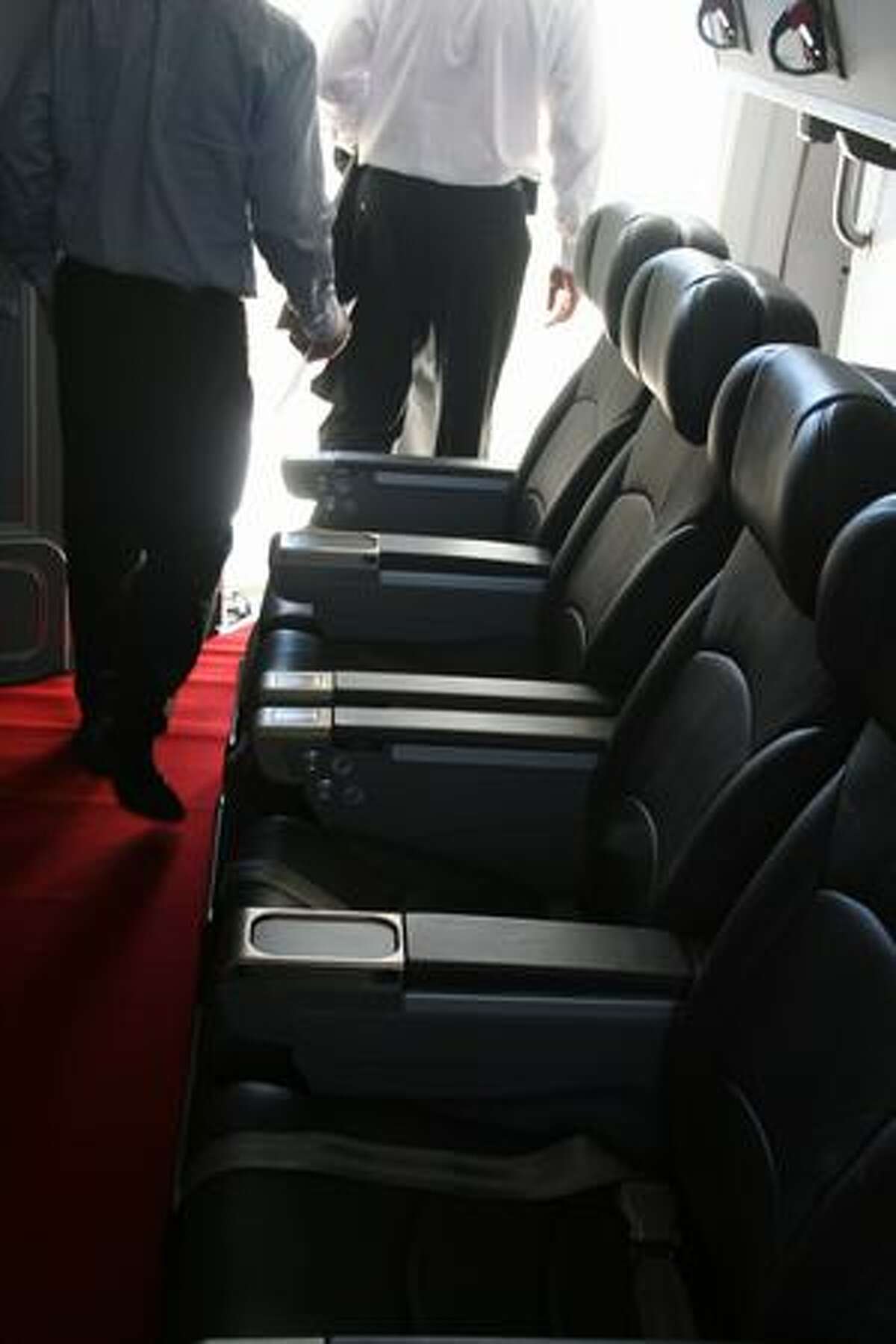 Seats behind the flight deck of the FedEx Express' Boeing 777 Freighter. Boeing delivered the freighter on Sept. 22, 2009.
