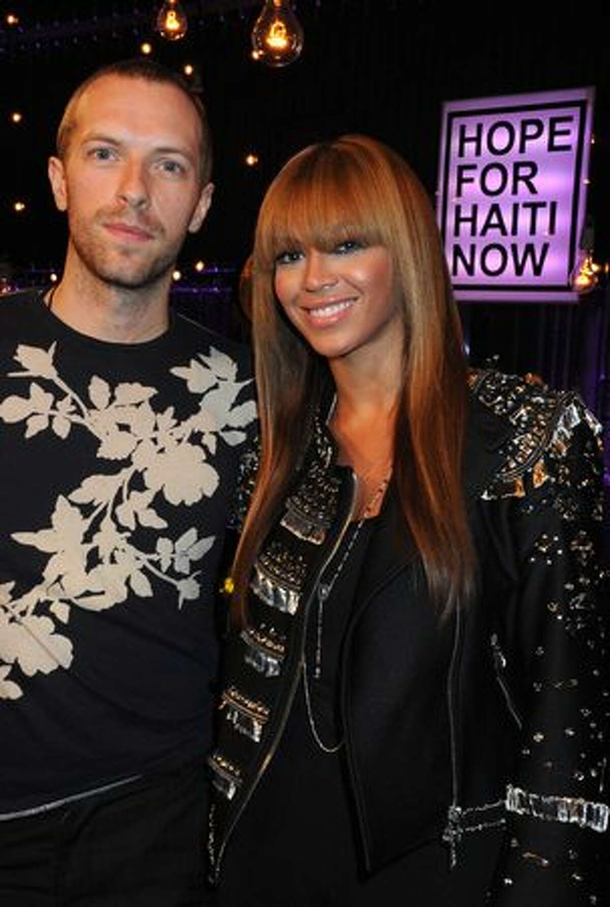 Chris Martin and Beyonce Knowles attend the Hope For Haiti Now concert in London.