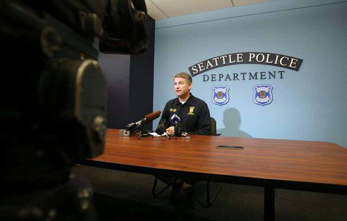 Assistant Seattle Police Chief Jim Pugel briefs reporters on developments in the shooting death of Officer Tim Brenton and wounding of Officer Britt Sweeney. The suspect, Christopher J. Monfort, was shot Friday at his Tukwila apartment. Police also linked him to the Oct. 22 arson of four police vehicles. Follow this link to hear audio from the briefing.