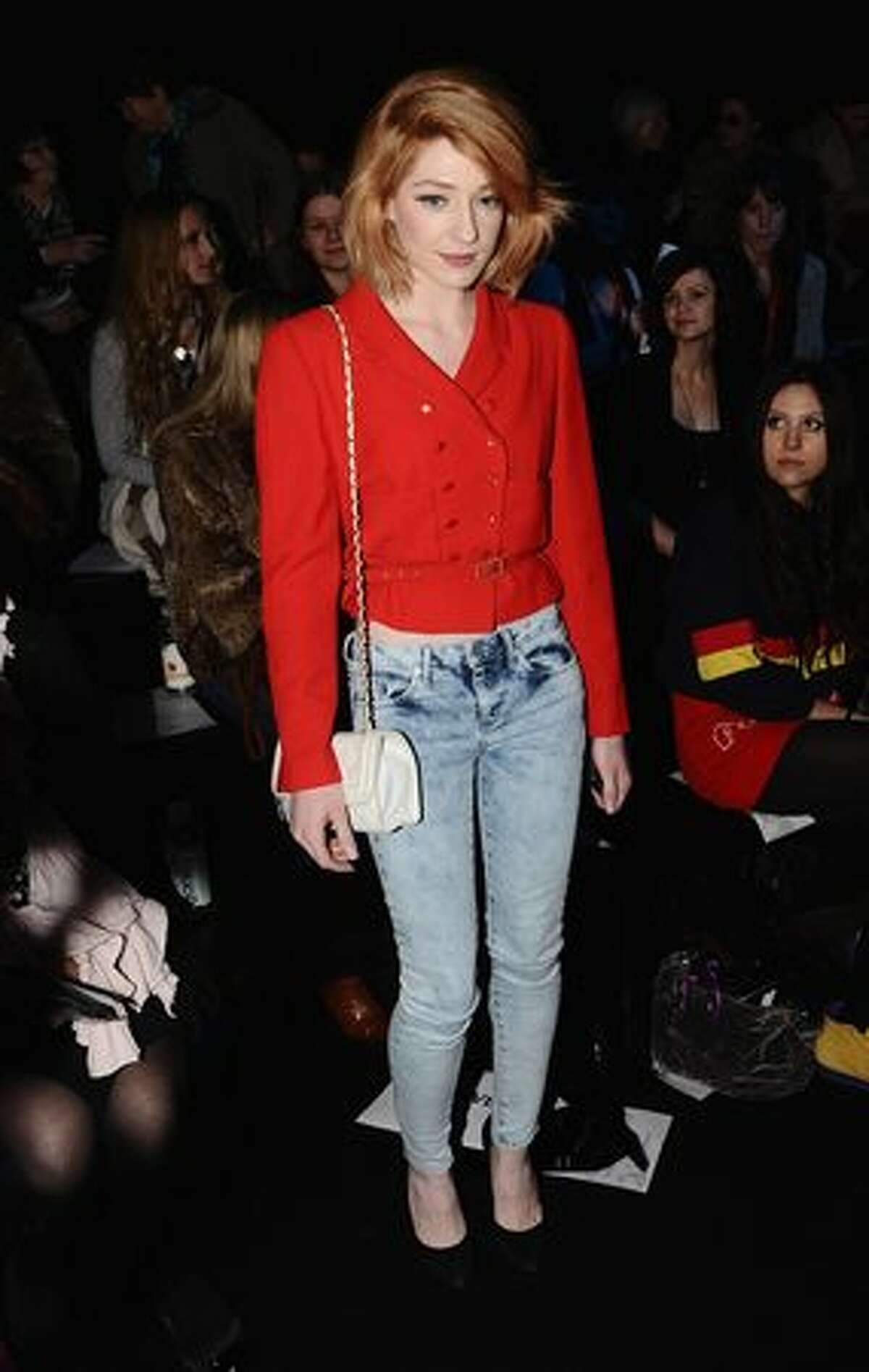 Nicola Roberts attends the Jena.Theo Fashion Show as part of London Fashion Week at Somerset House in London, England.