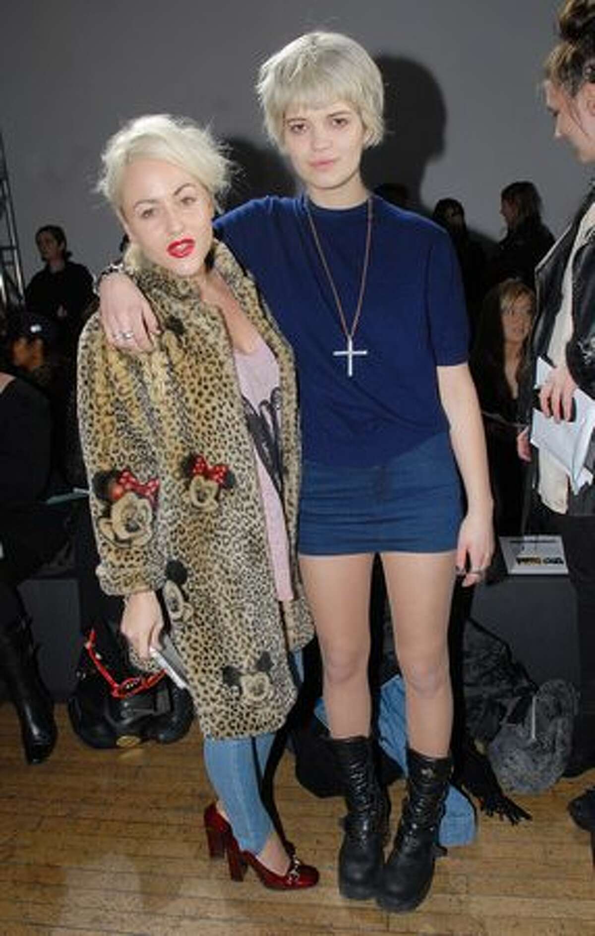 Jaime Winstone (L) and Pixie Geldof attend the Felder & Felder catwalk show as part of London Fashion Week in London, England.