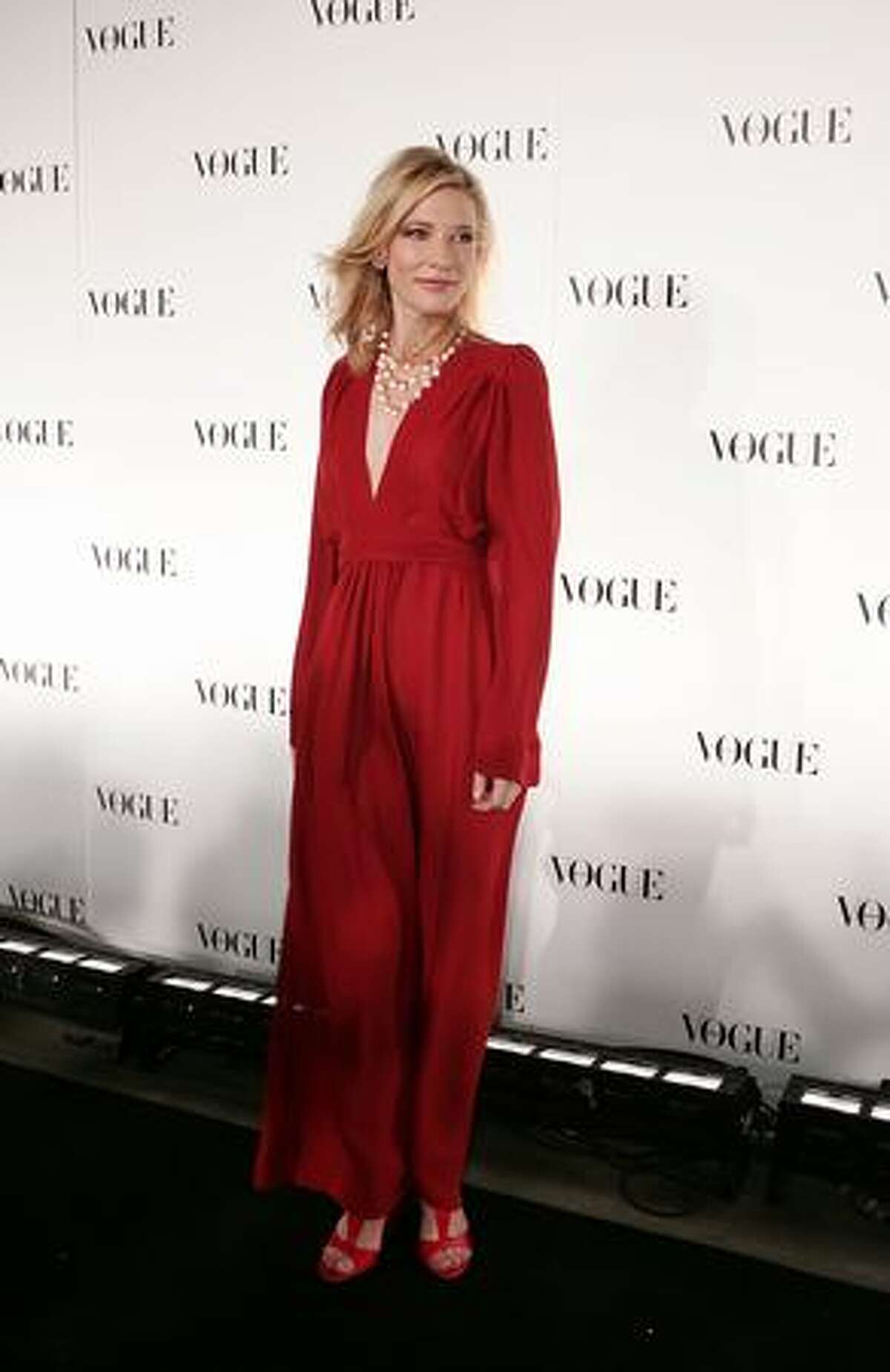 Cate Blanchett arrives for Vogue Australia's 50th Anniversary Party at Fox Studios in Sydney, Australia.