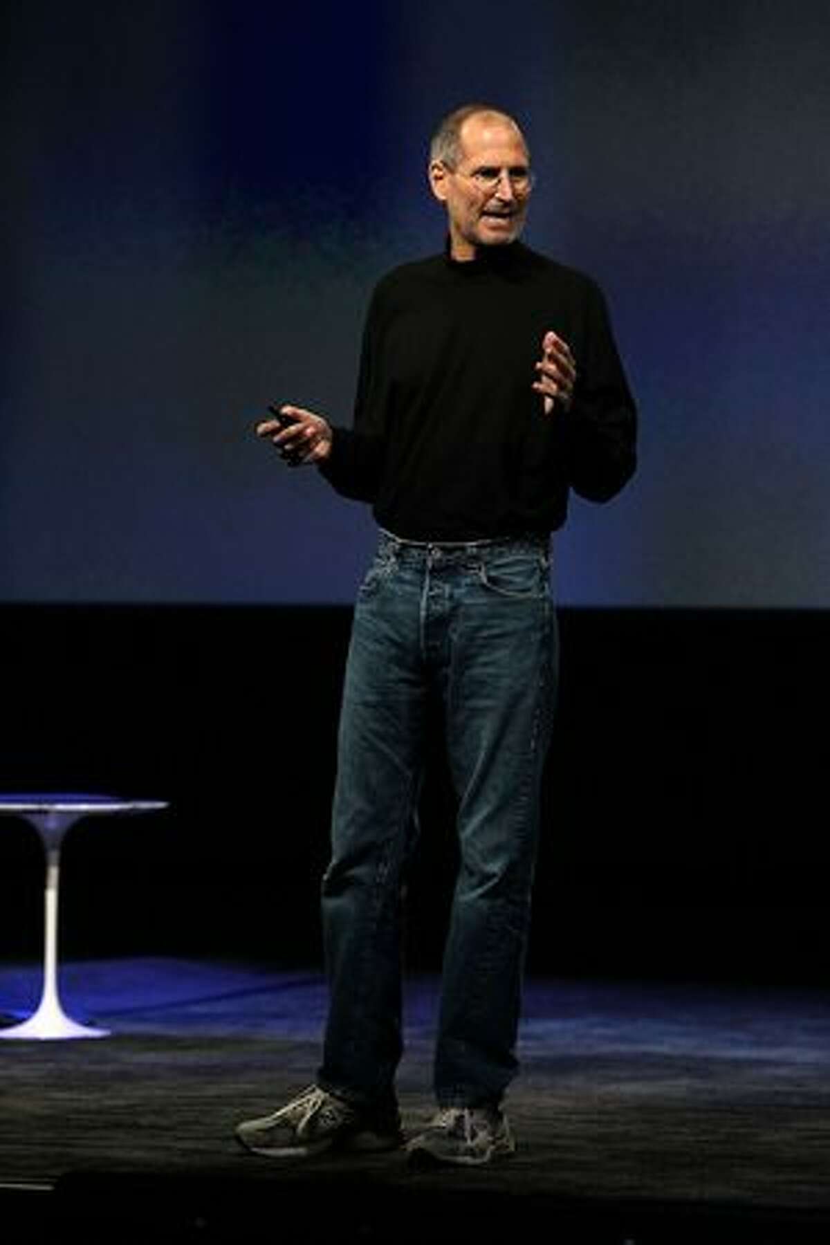 Apple CEO Steve Jobs speaks during an Apple special event Jan. 27 at the Yerba Buena Center for the Arts in San Francisco. Apple introduced its latest creation, the iPad, a mobile tablet browsing device that is a cross between the iPhone and a MacBook laptop.