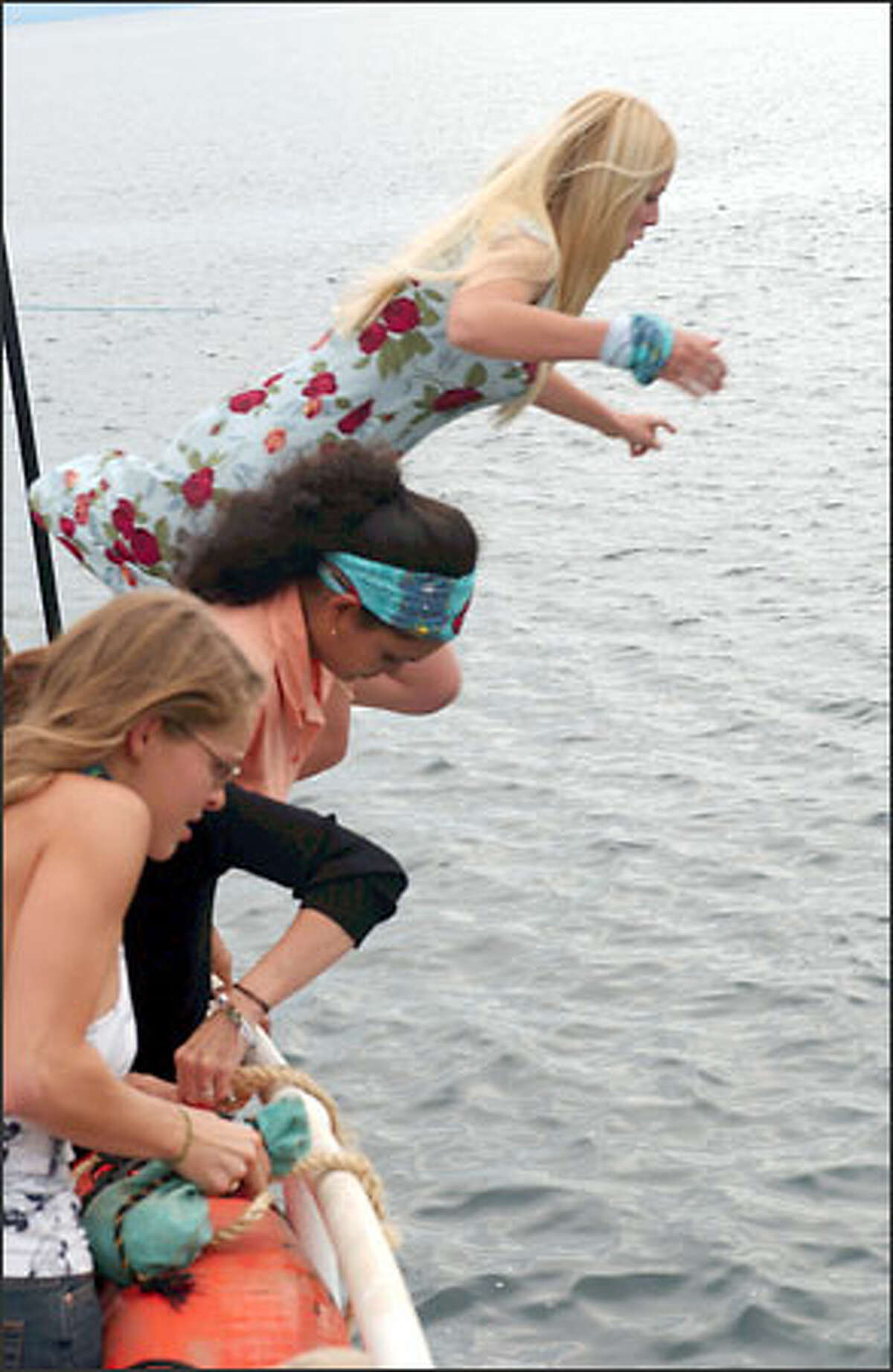 Christa Hastie, Sandra Diaz-Twine and Michelle Tesauro jump ship rather than walk the plank.