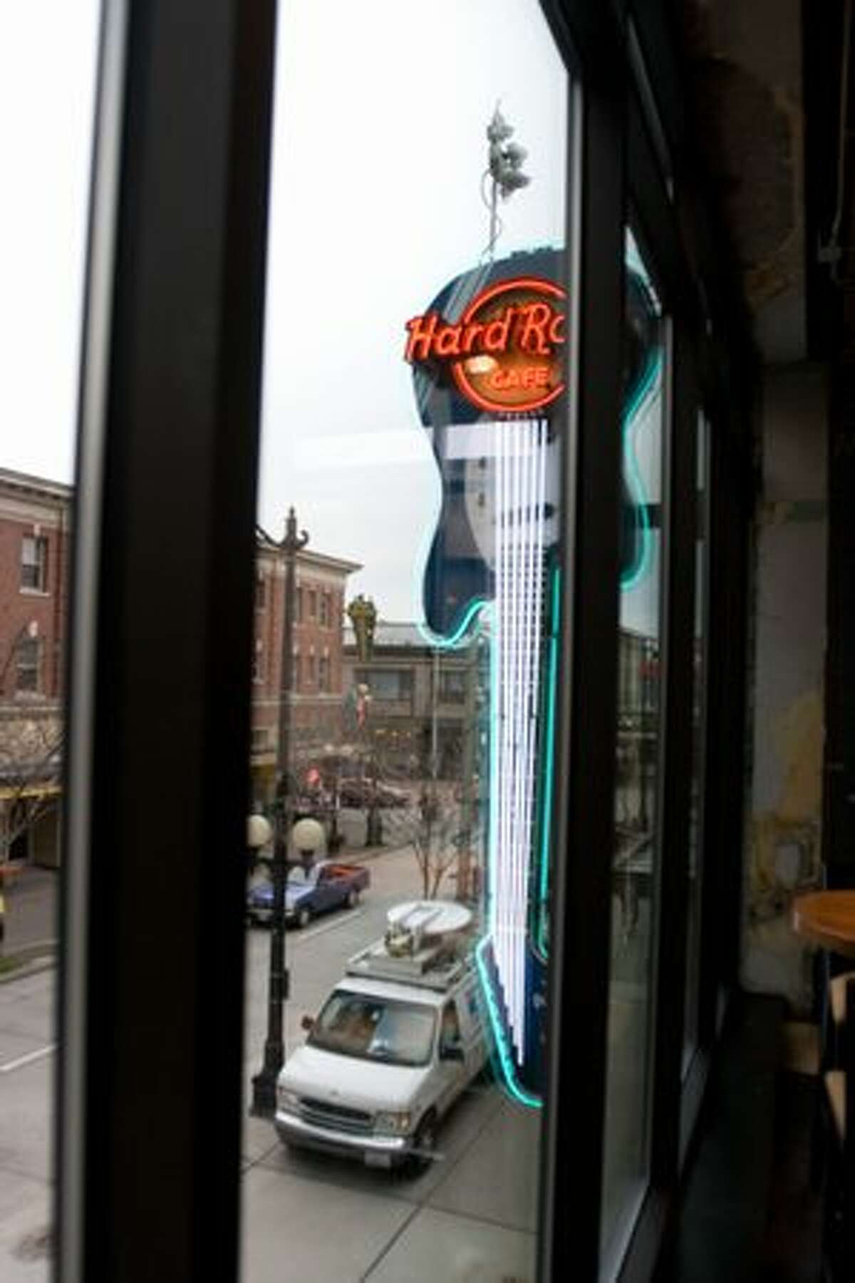 View from the second floor of the Hard Rock Cafe in Seattle towards Pike Place Market. (Humberto Martínez/seattlepi.com)