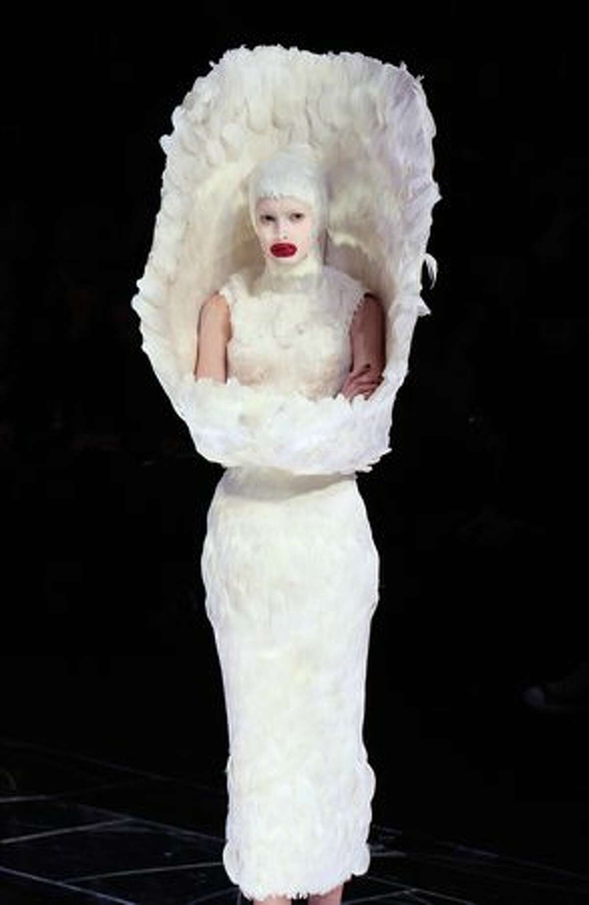 A model presents a creation by Britishn designer Alexander McQueen during the autumn/winter 2009 ready-to-wear collection show in Paris.