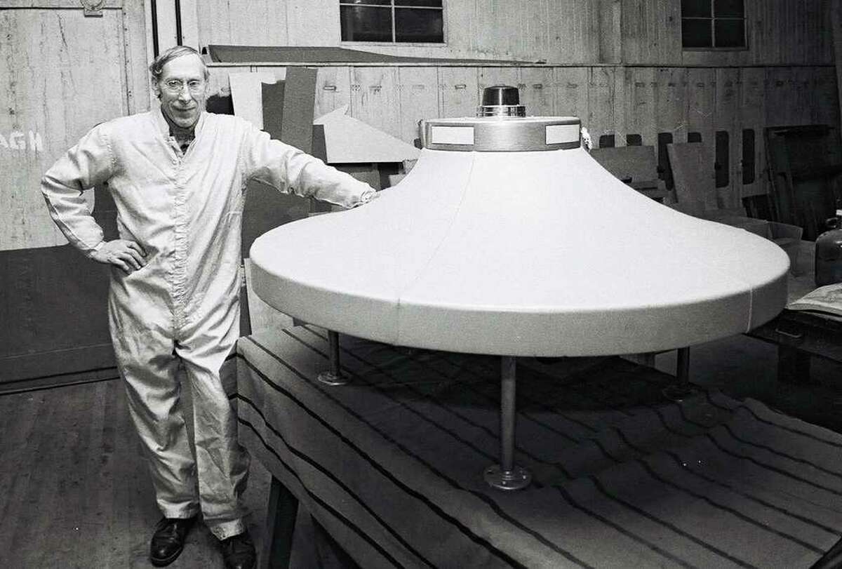 Dante Vaghi, stands by a spaceship that he created in this 1982 News-Times file photo.