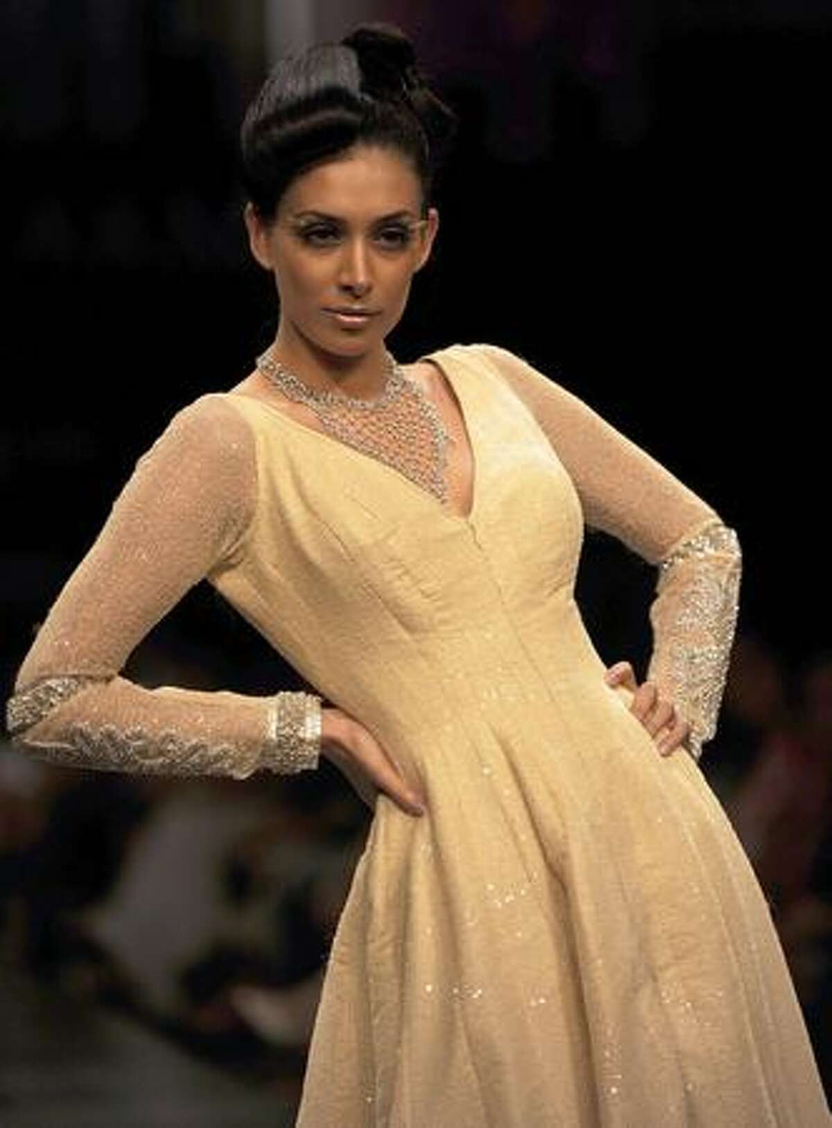 A model showcases a creation by designer Neeta Lulla on the first day of Lakme Fashion Week (LFW) 2009 in Mumbai.