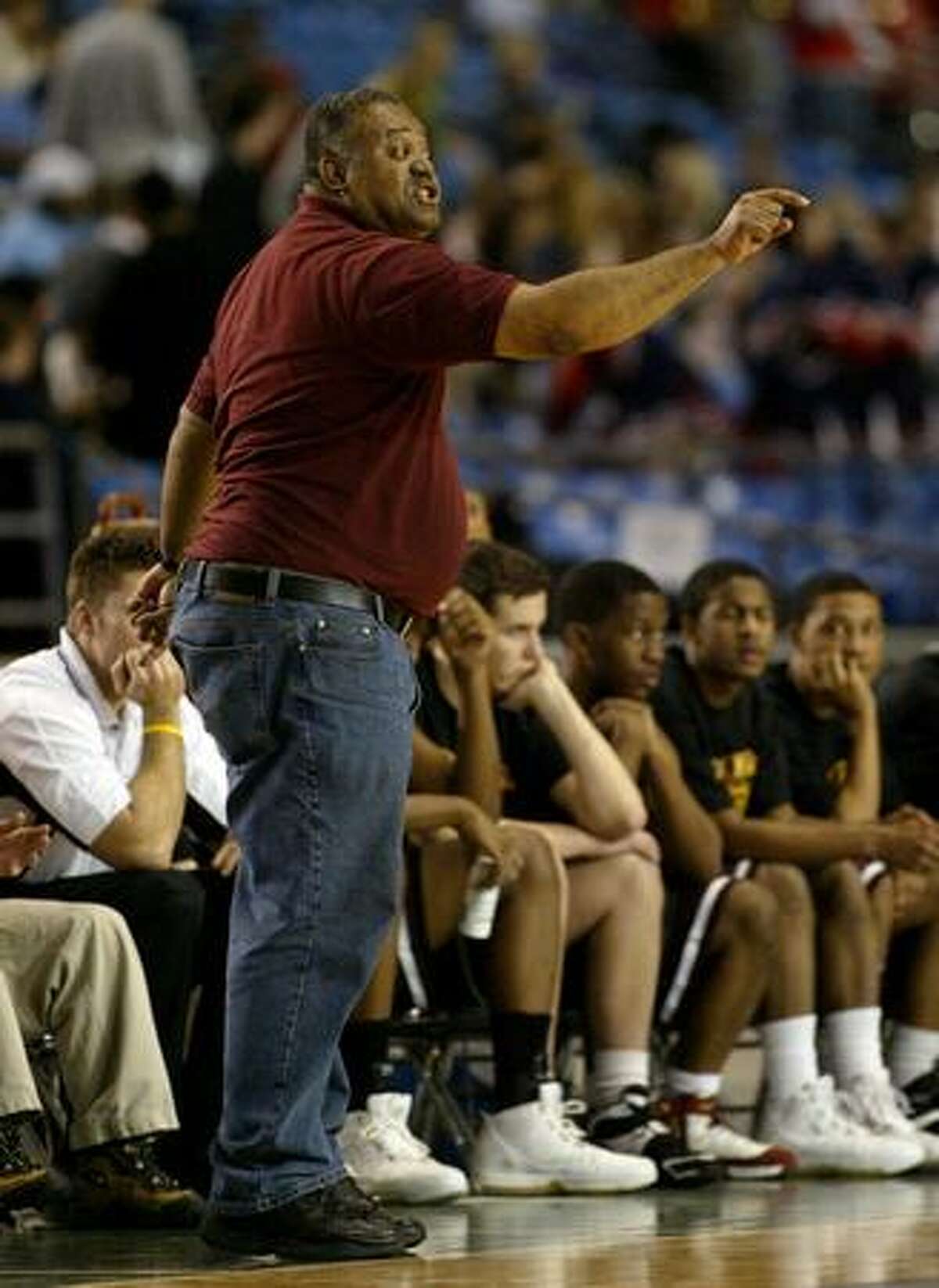 O'Dea basketball coach Phil Lumpkin in the fourth quarter of a 2006 playoff game against North Central High School of Spokane. O'Dea won the game 65-64 in the first round of the Class 3A state tournament. (Scott Eklund/seattlepi.com file)