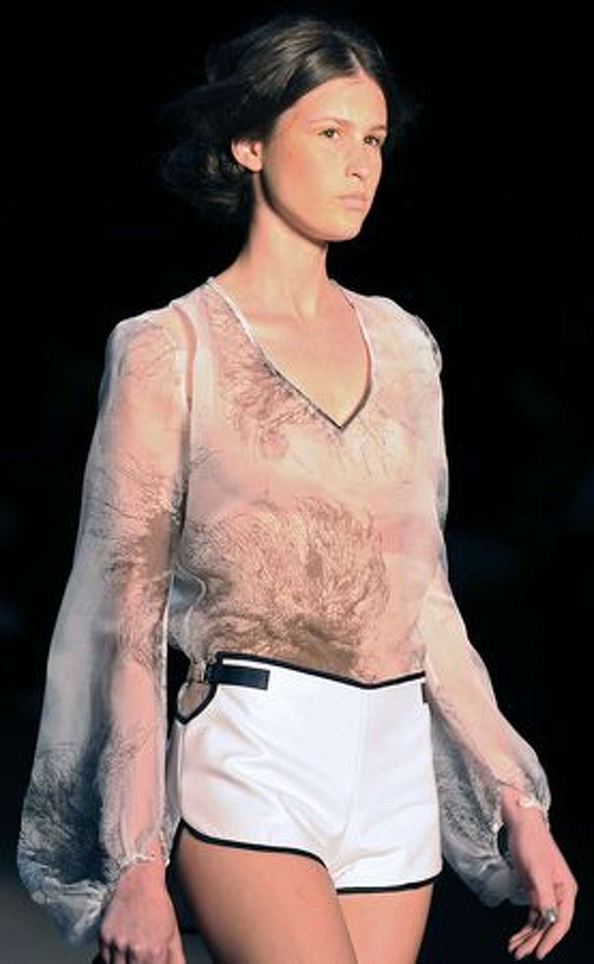 A model presents a creation by designer Patachou during the Rio Fashion Week, Summer 2010/2011 collection, in Rio de Janeiro.