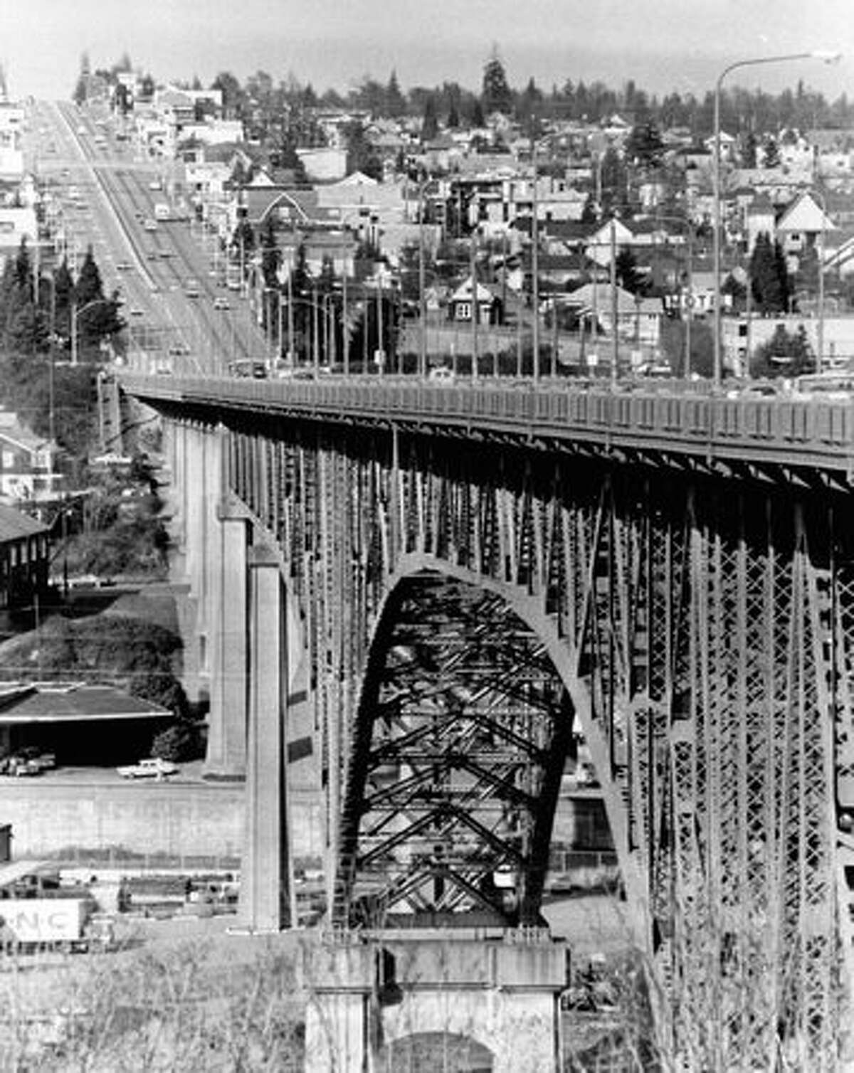 The Aurora Bridge on February 23, 1975. (Photo by Bob Miller/P-I)