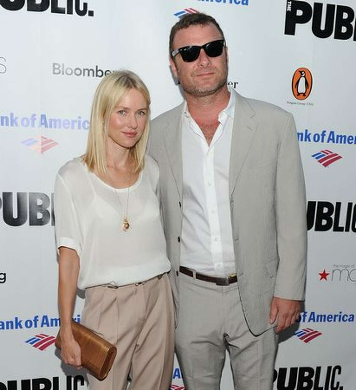 Actress Naomi Watts and actor Liev Schreiber attend the 2010 Public Theater Gala at the Delacorte Theater.
