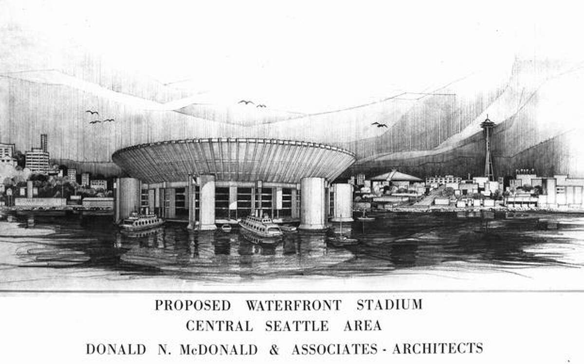 A March 1963 artist conception of a proposed Seattle all-purpose stadium.