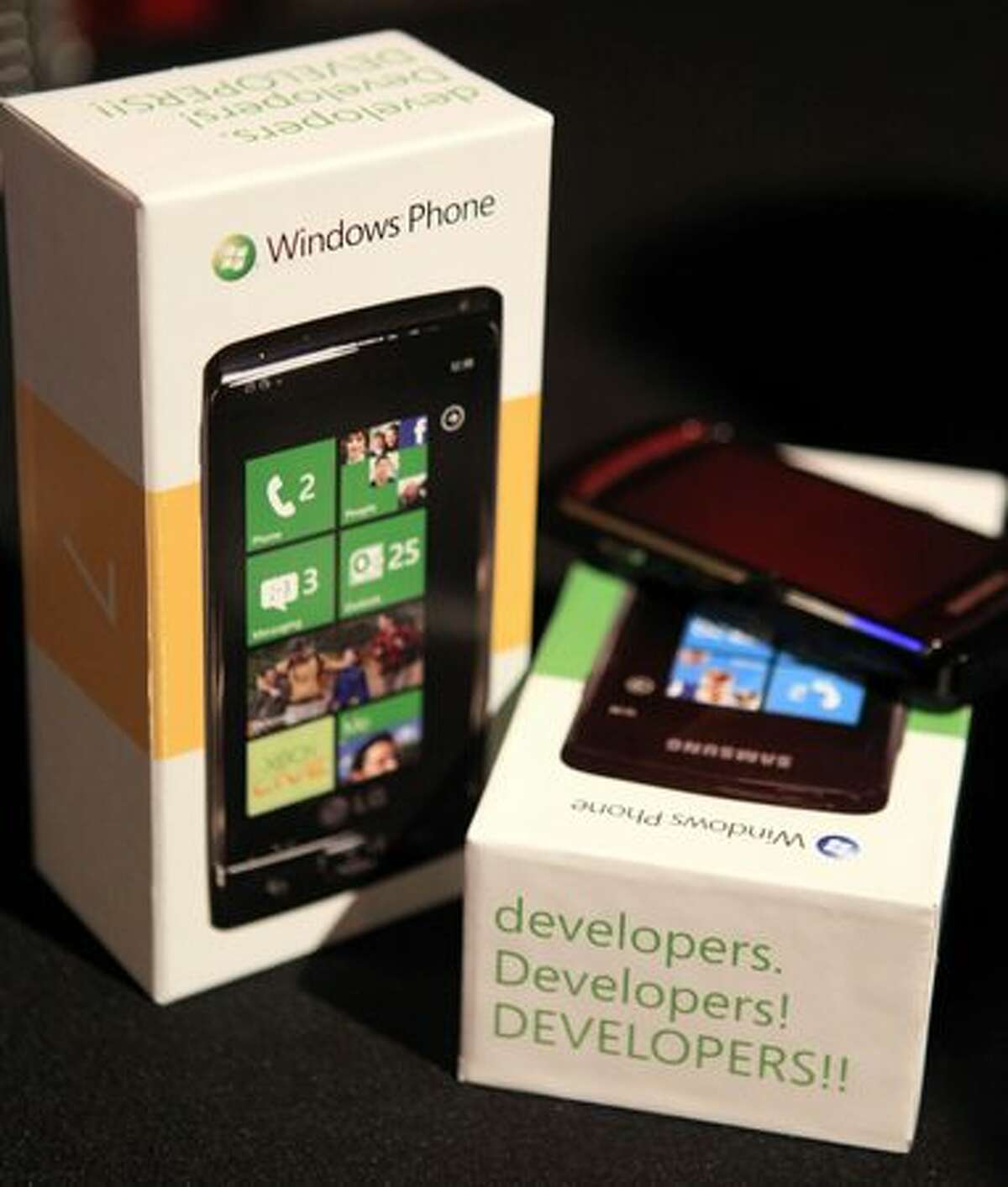 A Windows Phone 7 devices is shown Tuesday during the "gdgt live" event at the Showbox SoDo in Seattle.