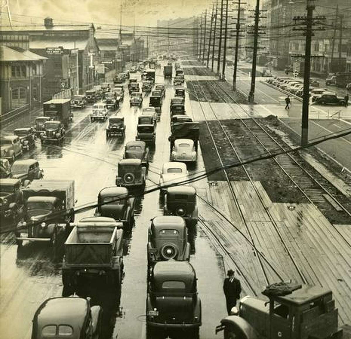 Alaskan Way prior to construction of of the Alaskan Way Viaduct. Exact date unknown.