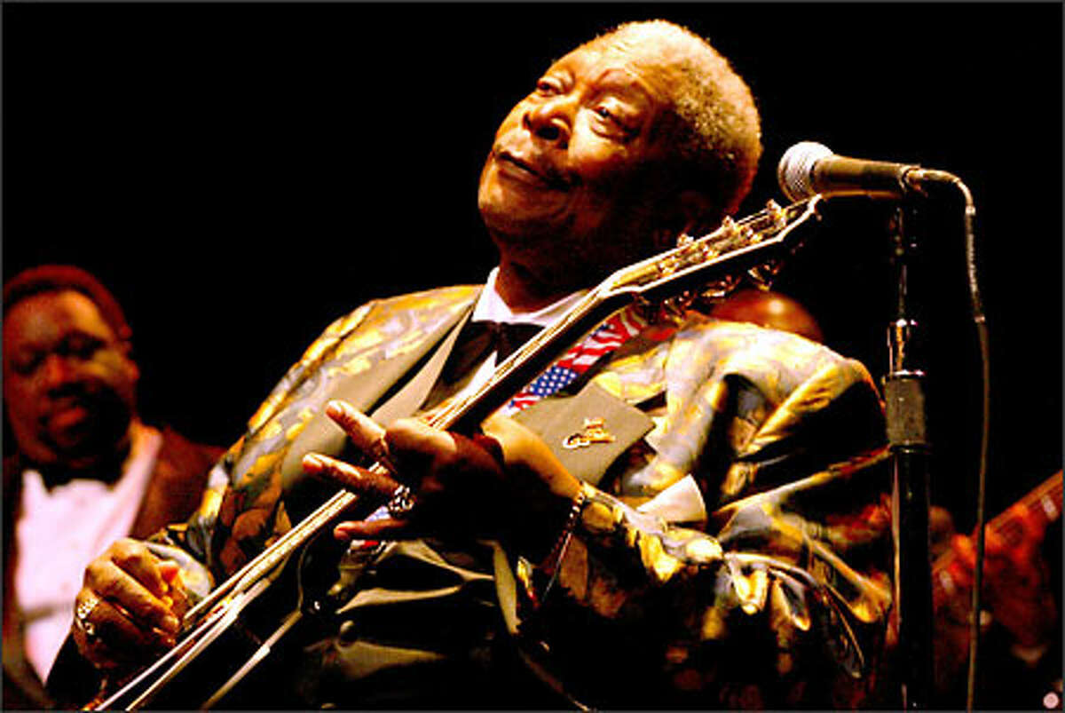 B.B. King, the Mississippi-bred blues legend, plays his famous guitar, Lucille, at McCaw Hall at Seattle Center.