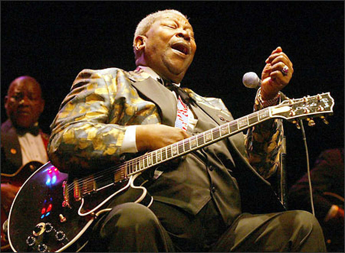 B.B. King, the Mississippi-bred blues legend, and his famous guitar Lucille at McCaw Hall at Seattle Center.