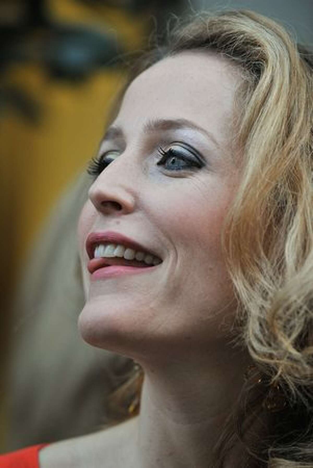 Actress Gillian Anderson arrives at the Dorchester Hotel in central London ahead of the Laurence Olivier theatre awards.