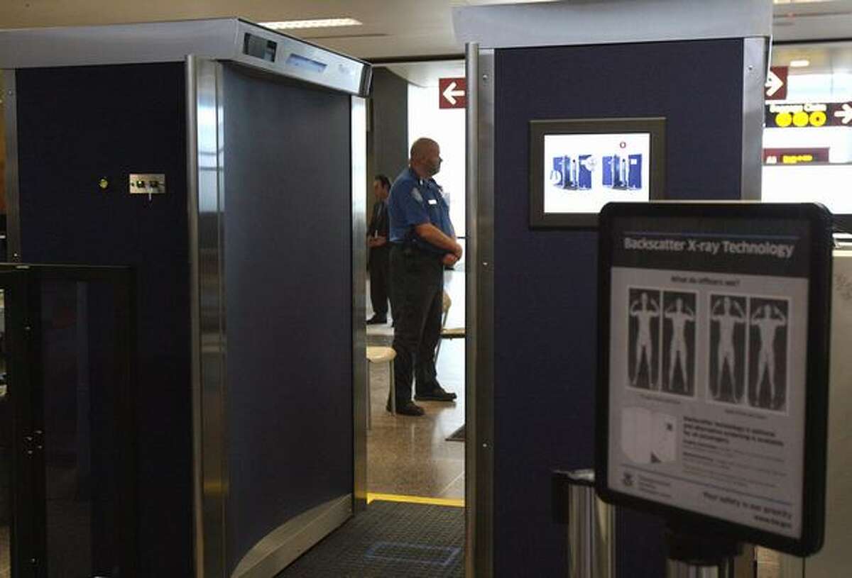 A backscatter X-ray body scanner recently installed at Sea-Tac Airport.