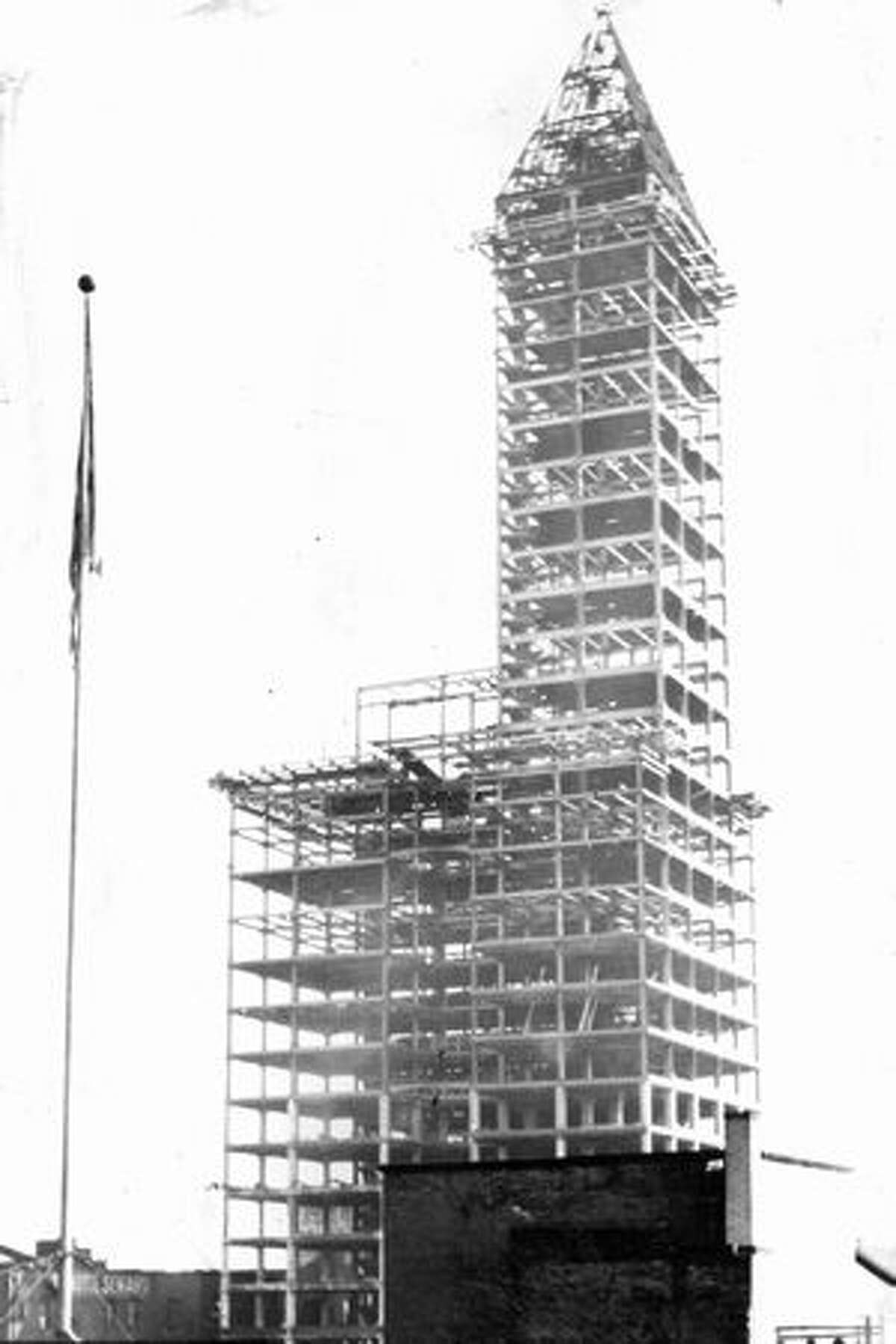 The Smith Tower under construction. Exact date unknown.