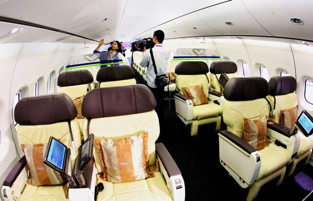 An interior view of the C919 mock-up is seen at China International Aviation and Aerospace Exhibition (also known as Airshow China and Zhuhai Airshow) in Zhuhai, China.