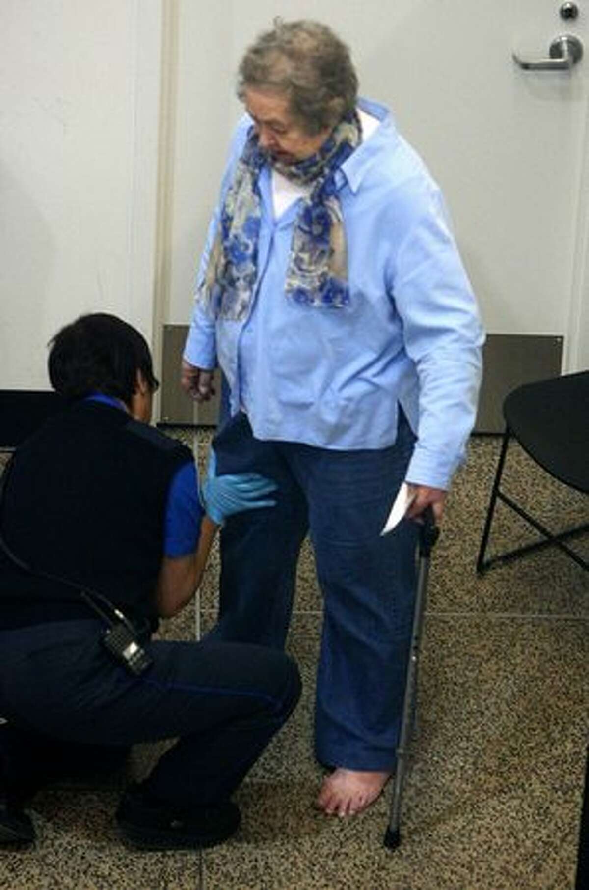 A passenger receives a pat-down by a TSA employee at Sea-Tac International Airport on Wednesday, November 24, 2010. (Joshua Trujillo, Seattlepi.com)..