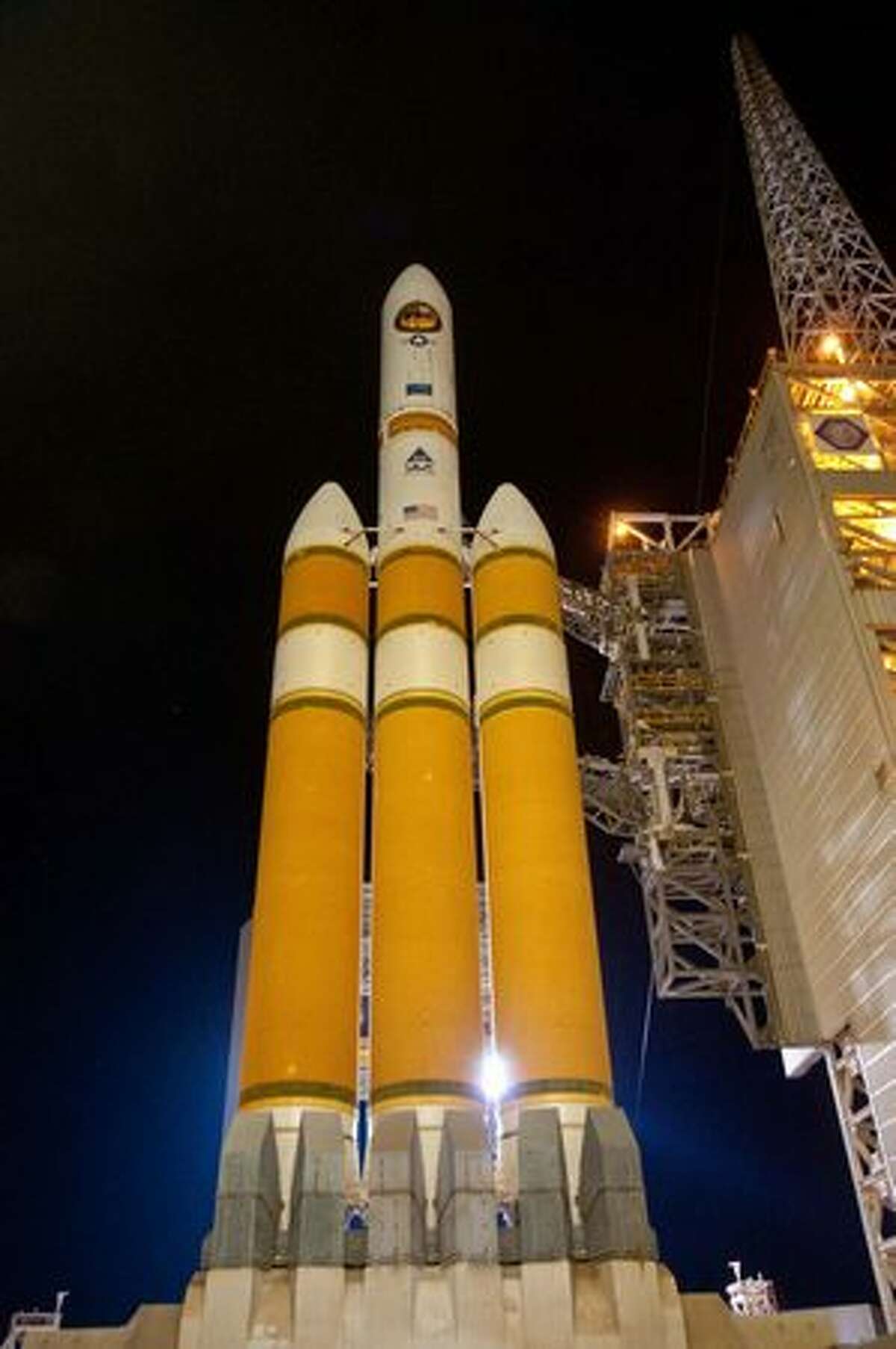 A United Launch Alliance Delta IV rocket sits on the launch pad at Vandenberg Air Force Base, Calif. (Pat Corkery/United Launch Alliance)