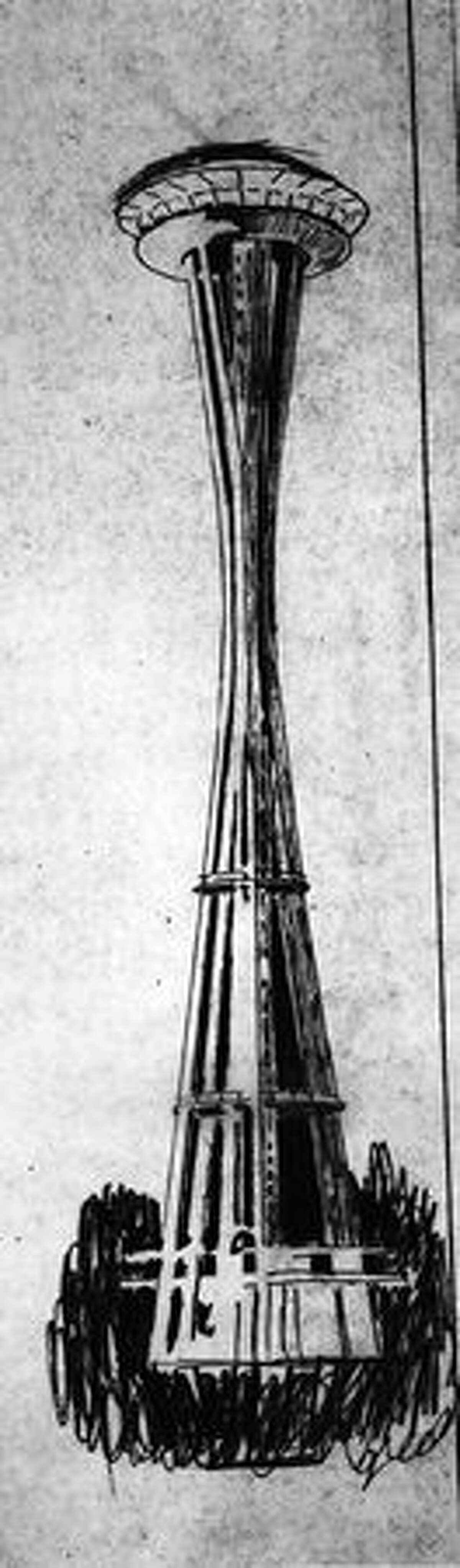 A prototype of the Space Needle, April 1961. (Seattle Municipal Archives)