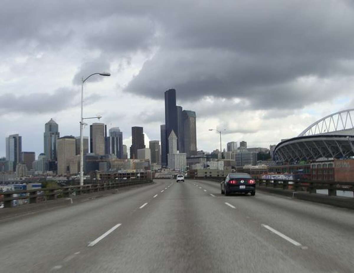 Now: View to the north from the viaduct at South Royal Brougham Way. (Photo provided by WSDOT)
