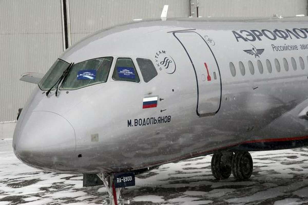 A Sukhoi Superjet in Aeroflot livery is shown in Amur, Russia. (Sukhoi)