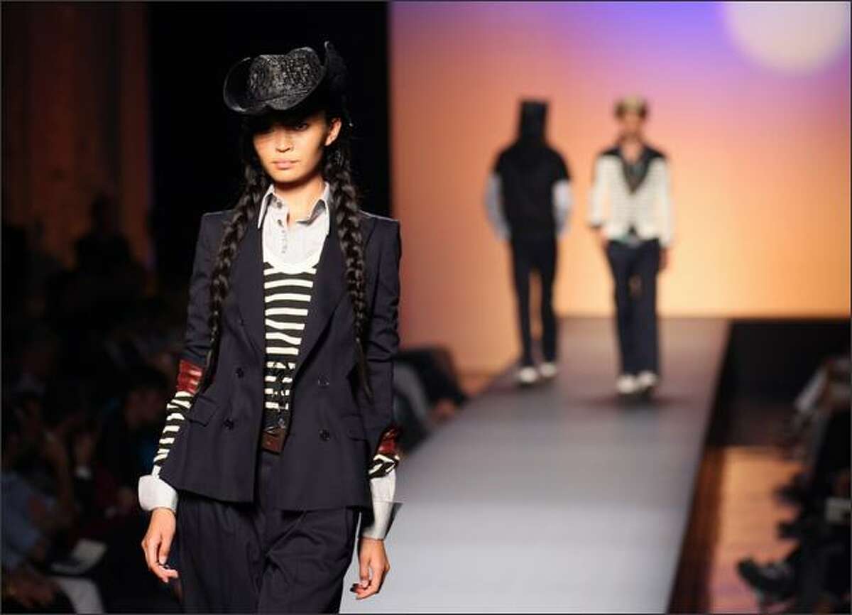 A model displays a creation by Jean-Paul Gaultier.
