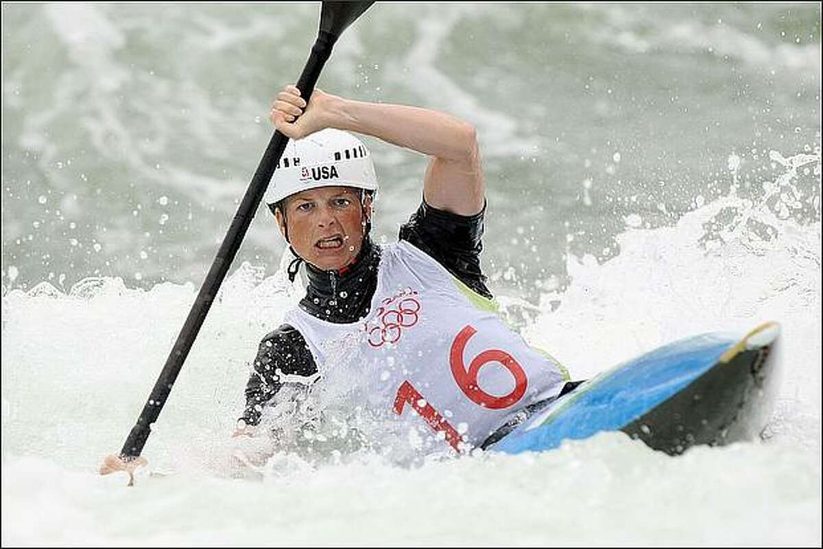 Heather Corrie of the United States competes in the canoe/kayak slalom event at the Shunyi Olympic Rowing-Canoeing Park during Day 5 of the Beijing 2008 Olympic Games in Beijing, China. (Photo by Jed Jacobsohn/Getty Images)