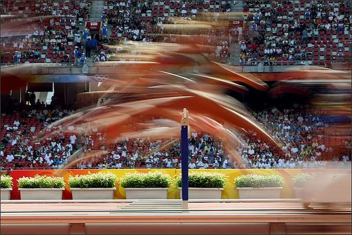 The Women's Heptathlon 100m Hurdles Heats at the National Stadium on Day 7 of the Beijing 2008 Olympic Games in Beijing, China. (Photo by Jed Jacobsohn/Getty Images)