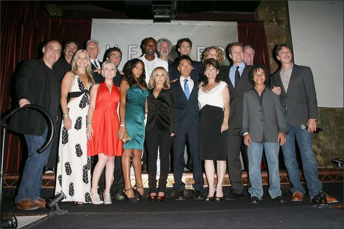 Cast of TV Show Heroes pause at NBC's Countdown To The Premiere Of "Heroes" on Sunday in Los Angeles, Calif.