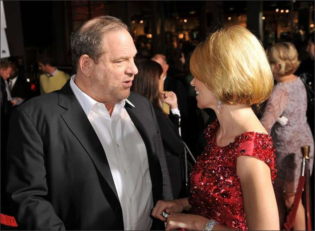 Executive producer Harvey Weinstein and actress Elizabeth Banks arrive at the "Zack and Miri Make a Porno" premiere at Grauman's Chinese Theater on Monday in Los Angeles.