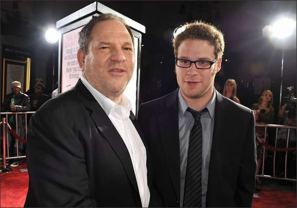 Executive producer Harvey Weinstein and actor Seth Rogan arrive at the "Zack and Miri Make a Porno" premiere at Grauman's Chinese Theater on Monday in Los Angeles.