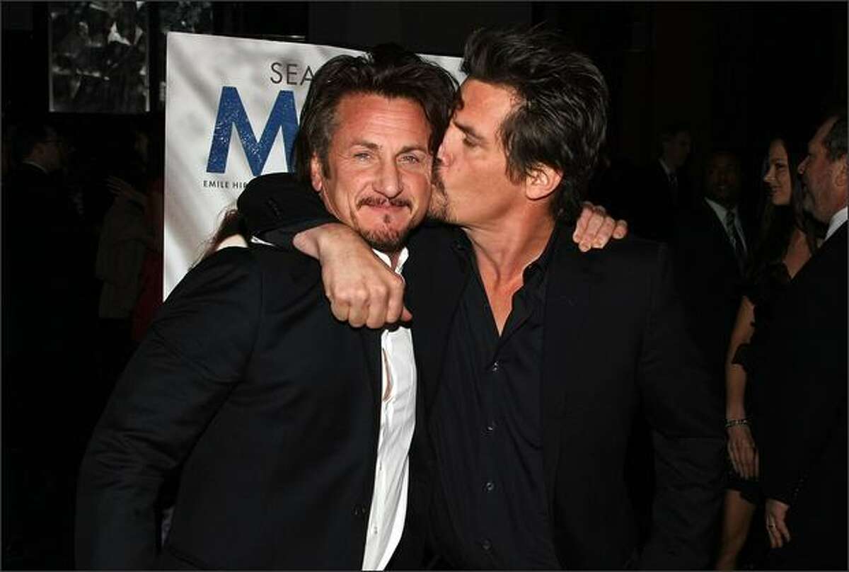 Actors Sean Penn, left, and Josh Brolin attend the 2008 New York Film Critic's Circle Awards at Strata on Monday in New York City.
