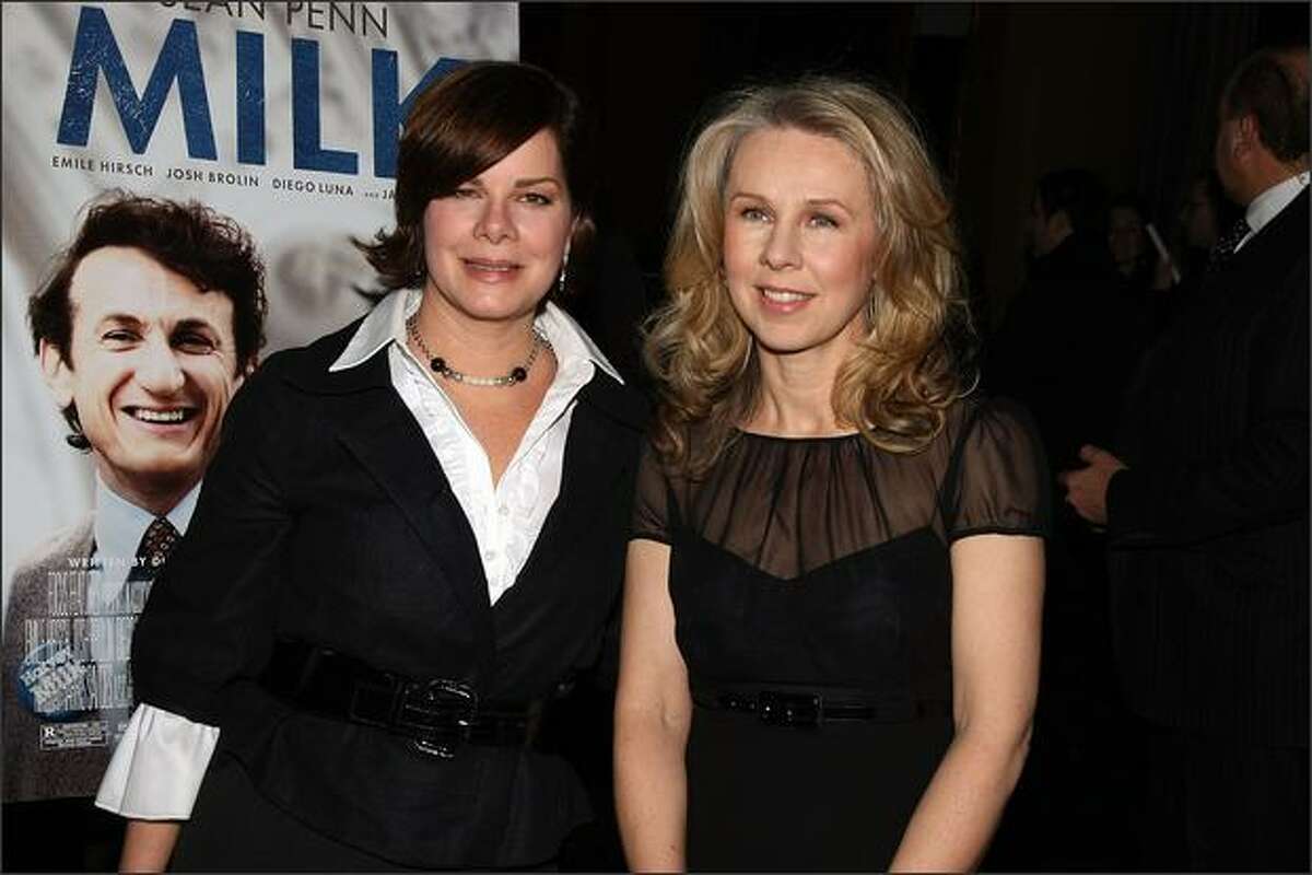 Actress Marcia Gay Harden, left, and Courtney Hunt attend the 2008 New York Film Critic's Circle Awards at Strata on Monday in New York City.