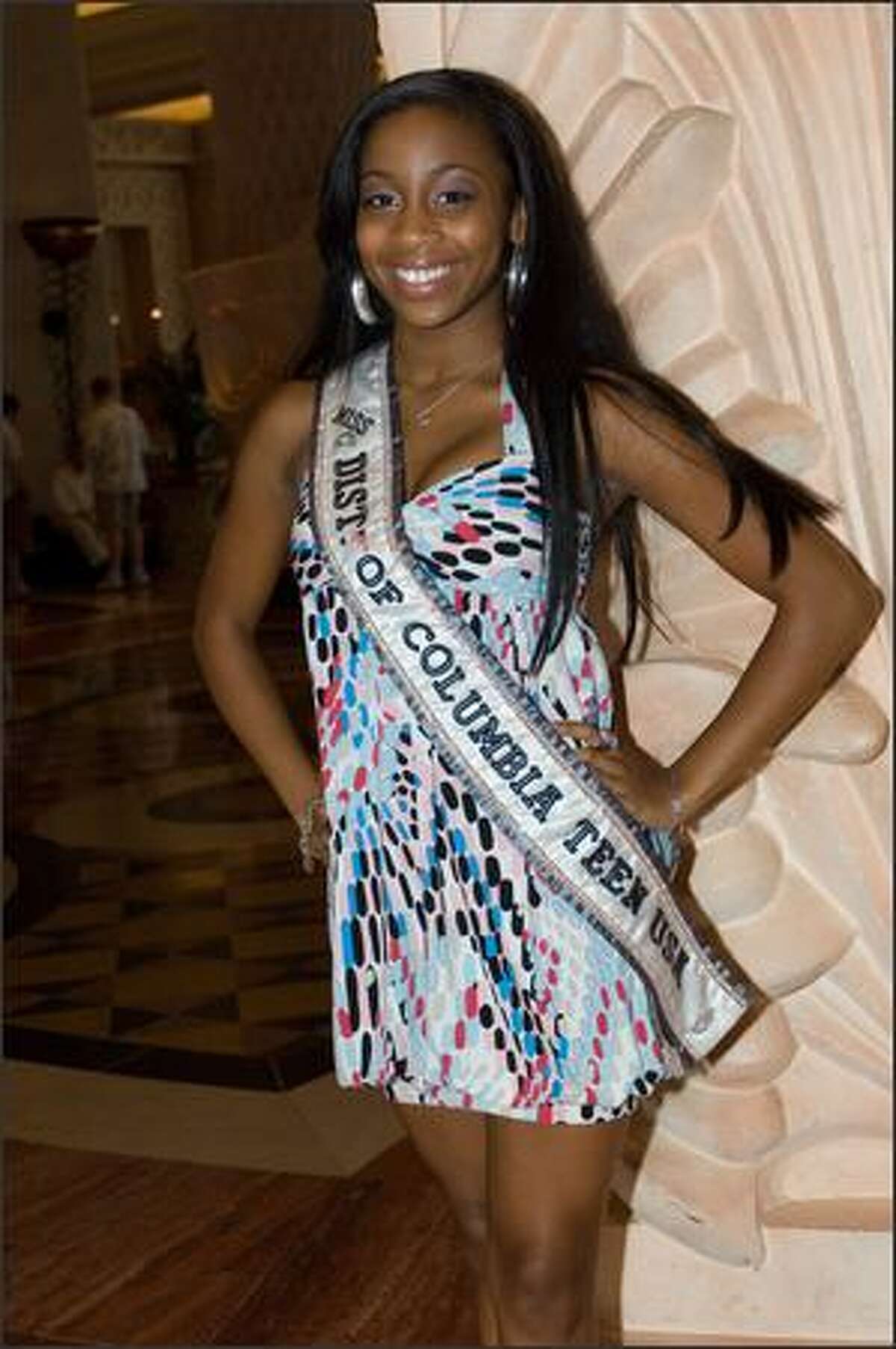 Ivana Grace, Miss District of Columbia USA 2008, arrives in the Royal Tower lobby at Atlantis on Tuesday.