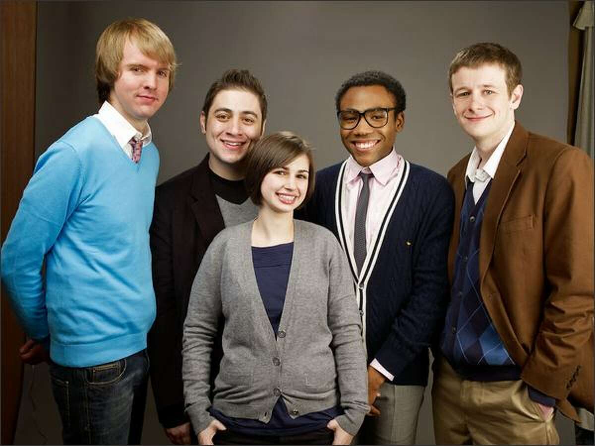 (L-R) Actor D.C. Pierson, director Dan Eckman, actress Maggie McFadden, actor Donald Glover and actor Dominic Dierkes of the film "Mystery Team" pose for a portrait at the Film Lounge Media Center during the 2009 Sundance Film Festival on Friday in Park City, Utah.