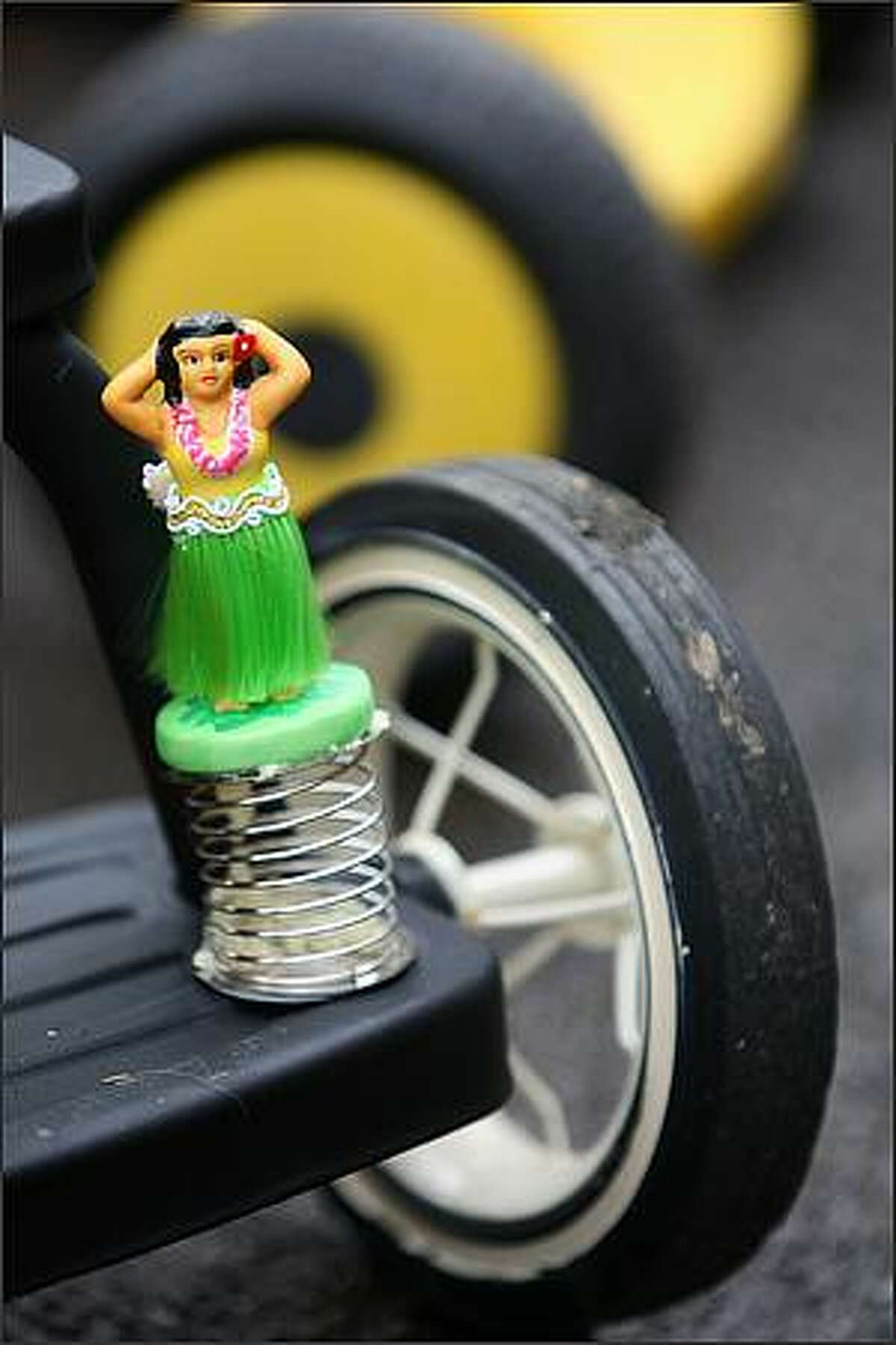 A tricycle is accessorized at the beginning of the Queen Anne Tricycle Race on Sunday in Seattle.