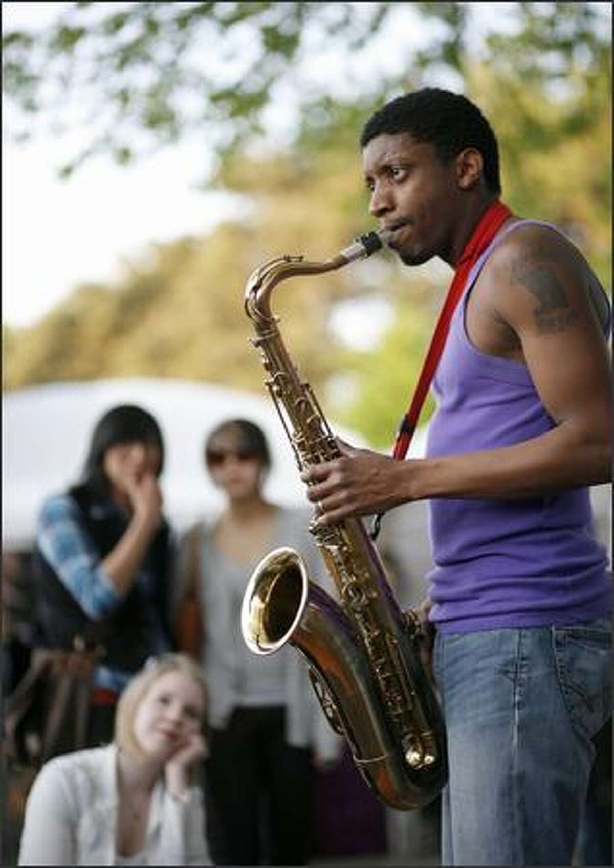 Javon Miller from Bellingham plays the sax with his musical group.