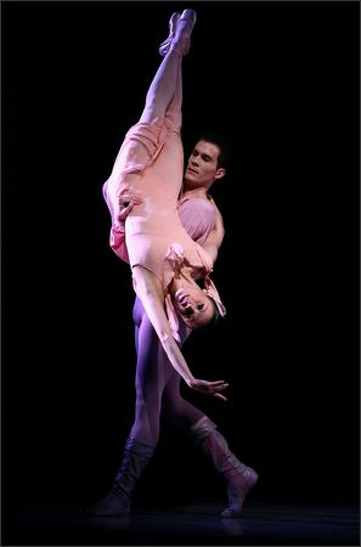 Principal dancer Kaori Nakamura and soloist Seth Orza of Pacific Northwest Ballet perform Jerome Robbins' "Dances at a Gathering" during a dress rehearsal for the final program.